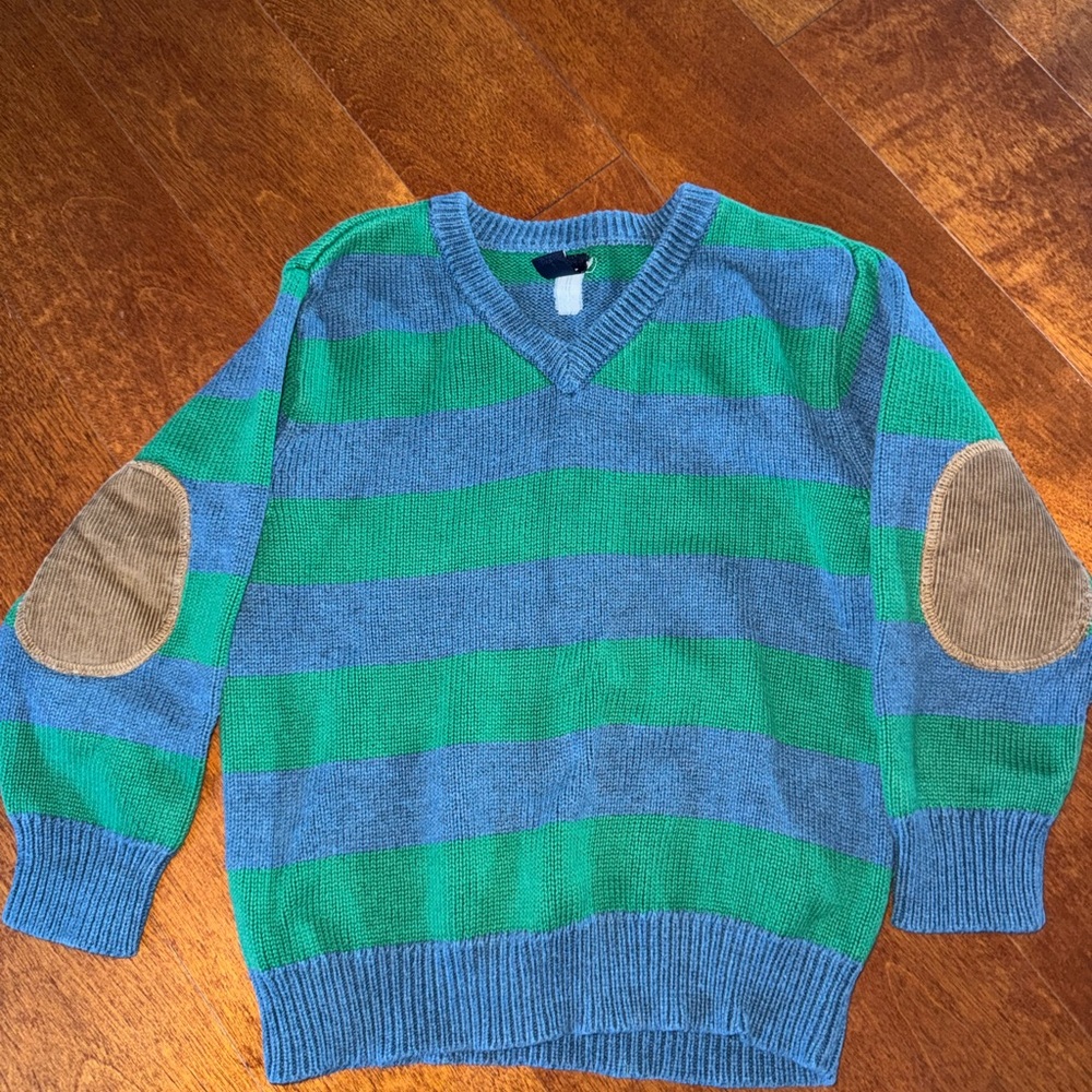 Striped Green and Blue boys Sweater with Elbow Patches